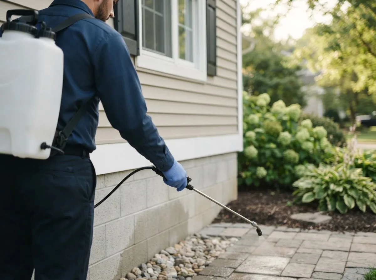 Pest control technician inspecting a home in Warren, RI